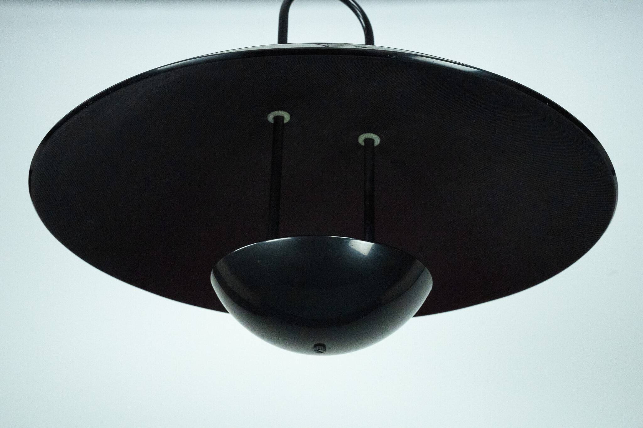 Vintage 1990s Black Pendant Lamp with Glass Top Shade. Italy