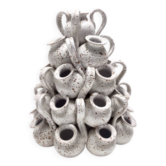 Vintage Tulip Vase with 25 White Glazed Ceramic Amphoras, Italy