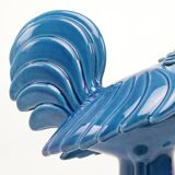 Vintage Italian Blue Ceramic Rooster, Behrend 1960s