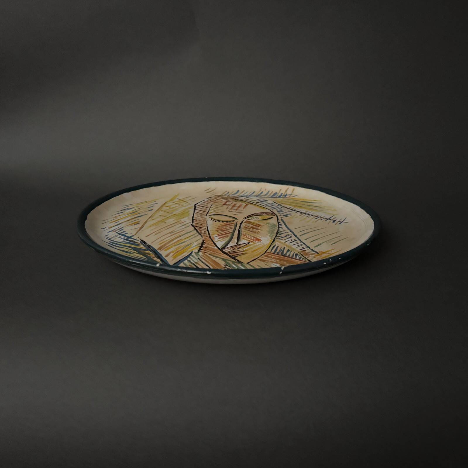 Ceramic plate 1960 female face monogram CD