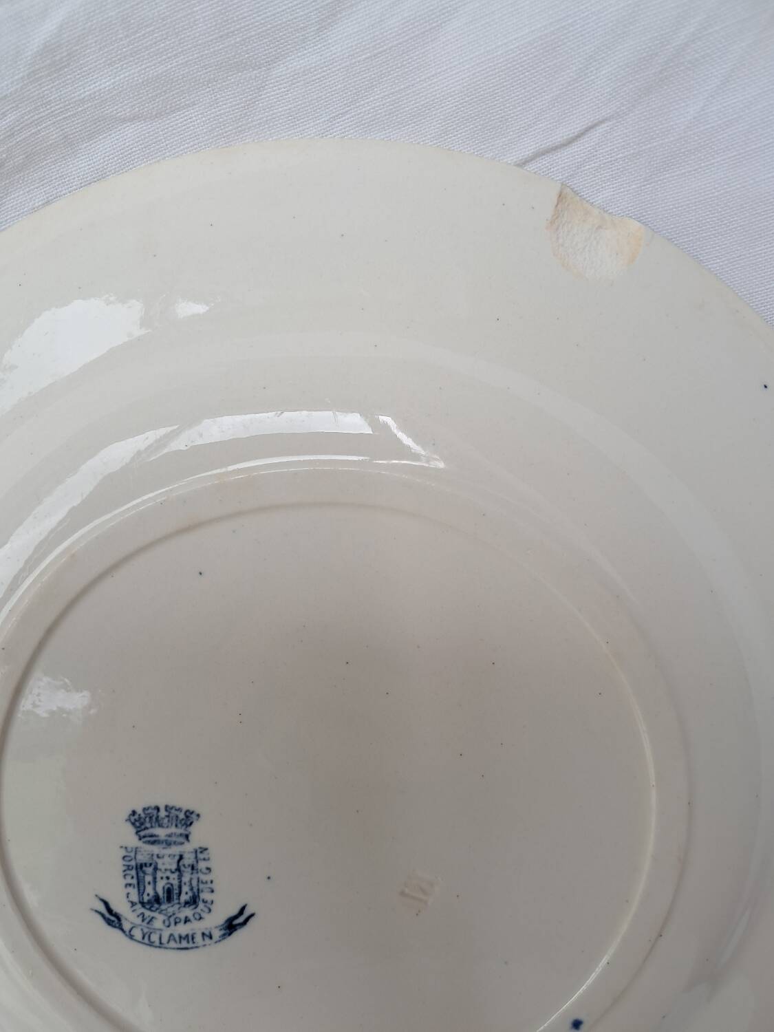 Vintage plates with blue cyclamen pattern, Gien porcelain