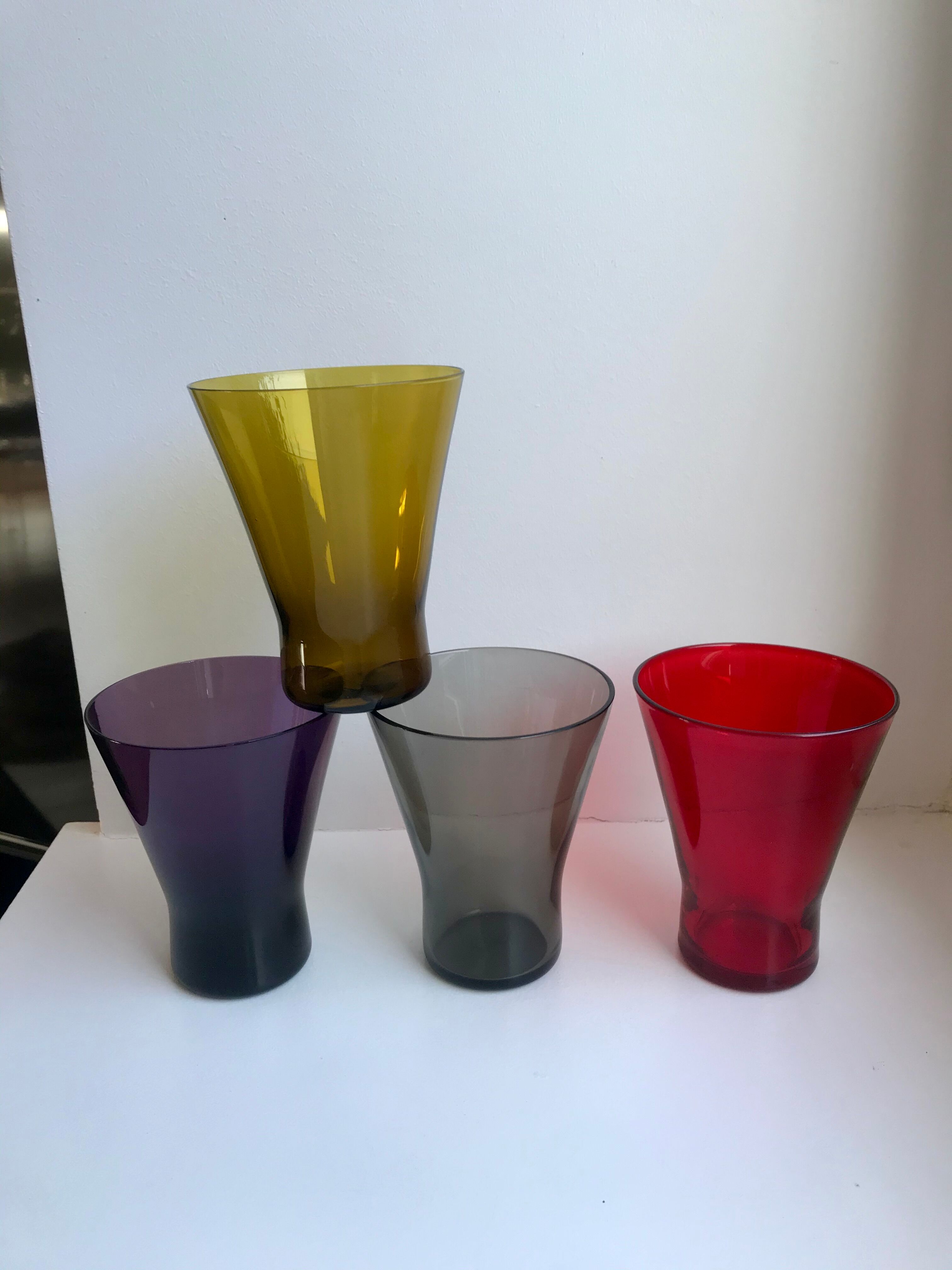 Set of 4 colorful design water glasses 70s