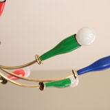 Vintage chandelier colorful brass 10 arms multicolored