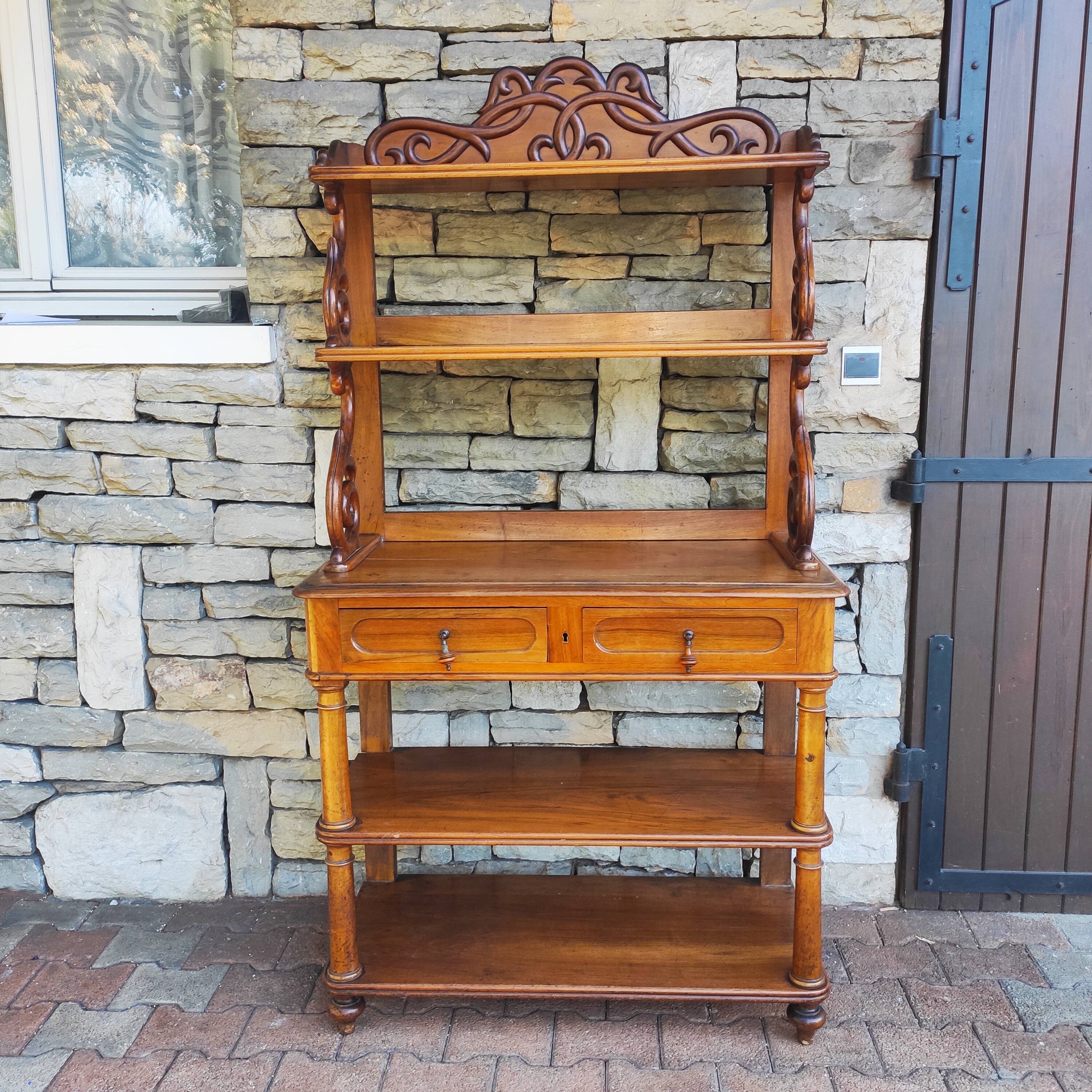 Old solid blond walnut console table