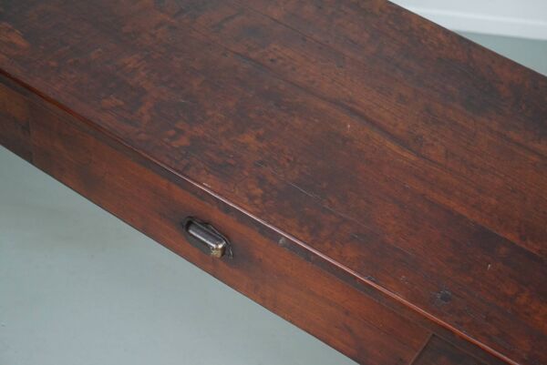 Table d'appoint de ferme coloniale rustique en teck français vintage grande taille
