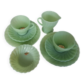 Vintage Fire-King Jadeite Swirl/Shell Coffee Set – 6 Pcs (Original Label)