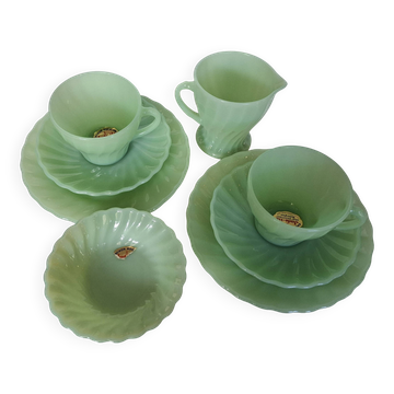 Ensemble de café Vintage Fire-King Jadeite Swirl/Shell – 6 pièces (Étiquette originale)