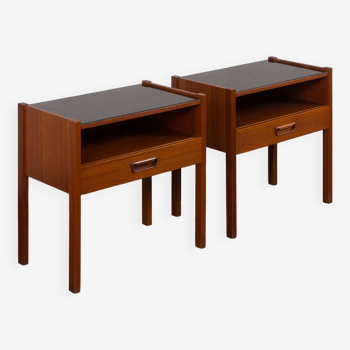 Pair of Italian mid century teak nightstands with glass top, 1960s