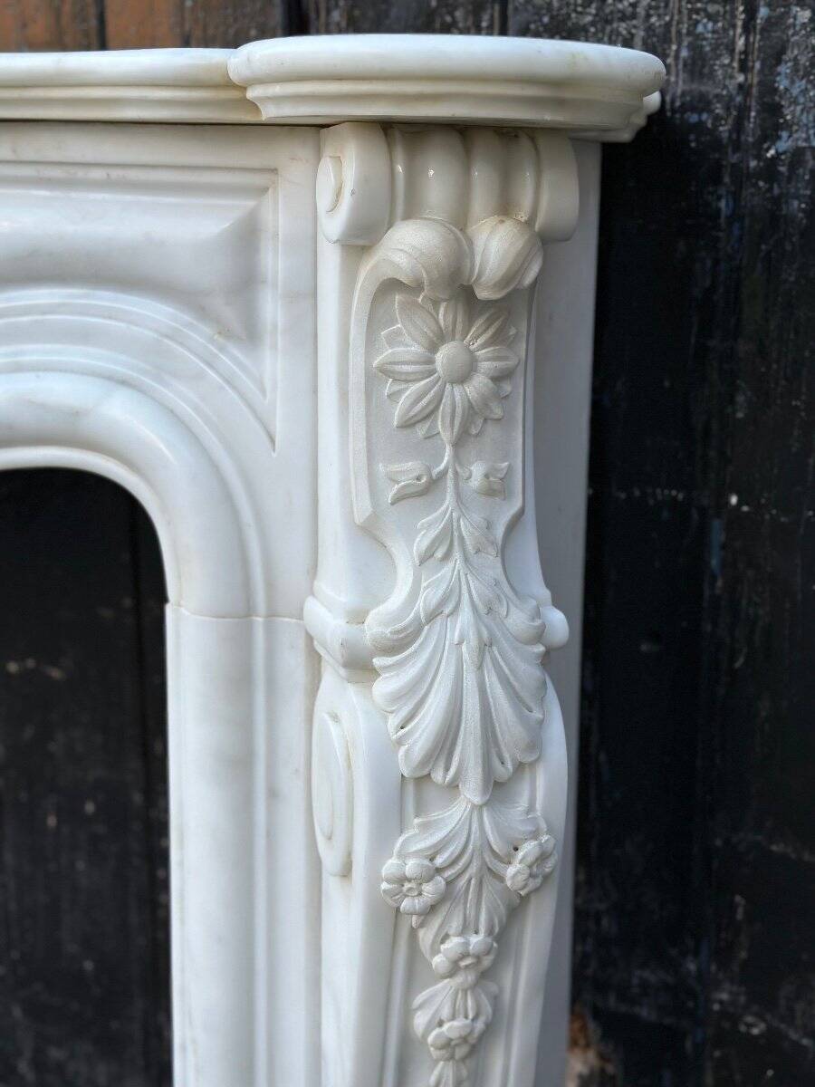 Louis xv style fireplace in carrara marble, circa 1980