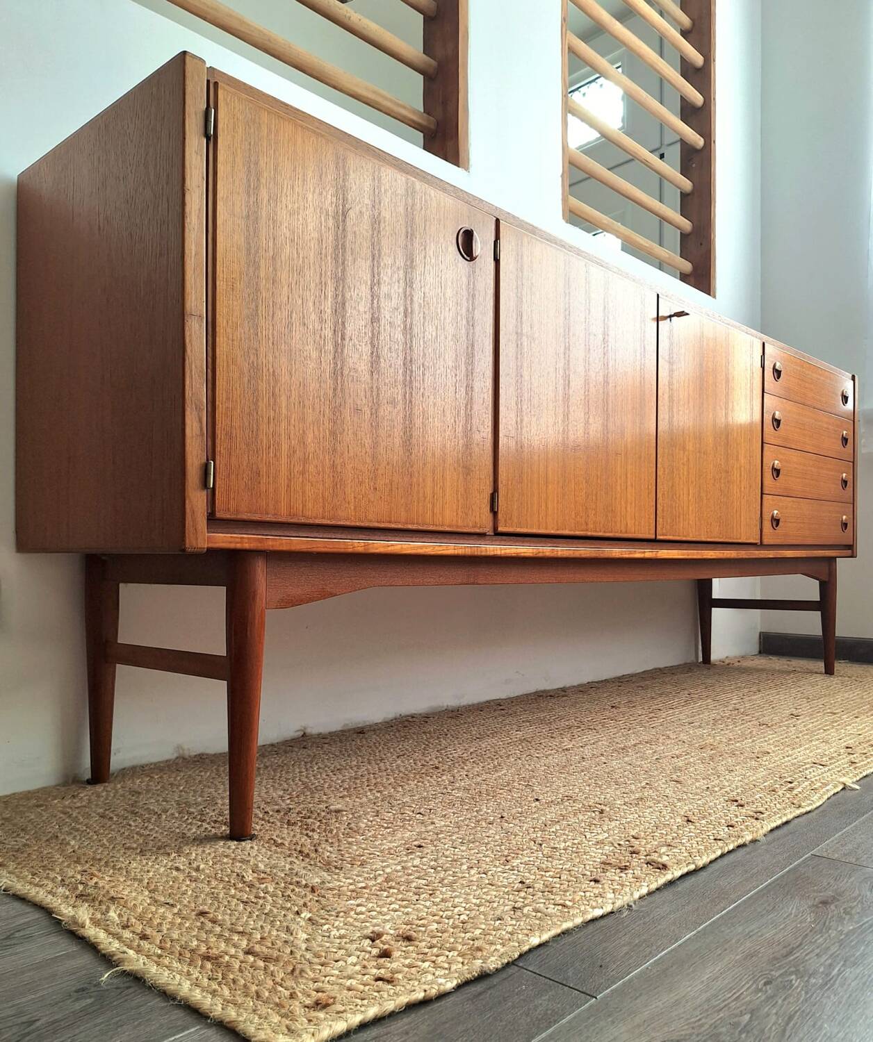 Very large vintage teak sideboard, buffet, display cabinet.