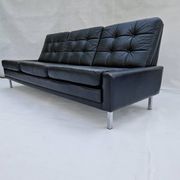 3-seater sofa, vintage, chrome, black leather, Denmark, 1960s
