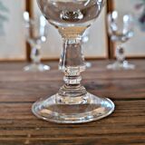 Vintage engraved glass liqueur glasses (digestif), geometric design.