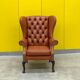 Fauteuil Chesterfield en cuir marron clair vintage