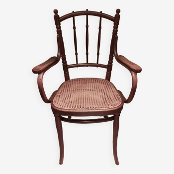 Thonet ancien fauteuil chaise bistrot cannée bois signé