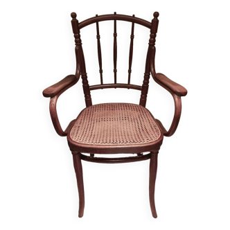 Thonet ancien fauteuil chaise bistrot cannée bois signé