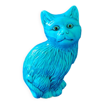 Blue porcelain subject from China depicting a cat