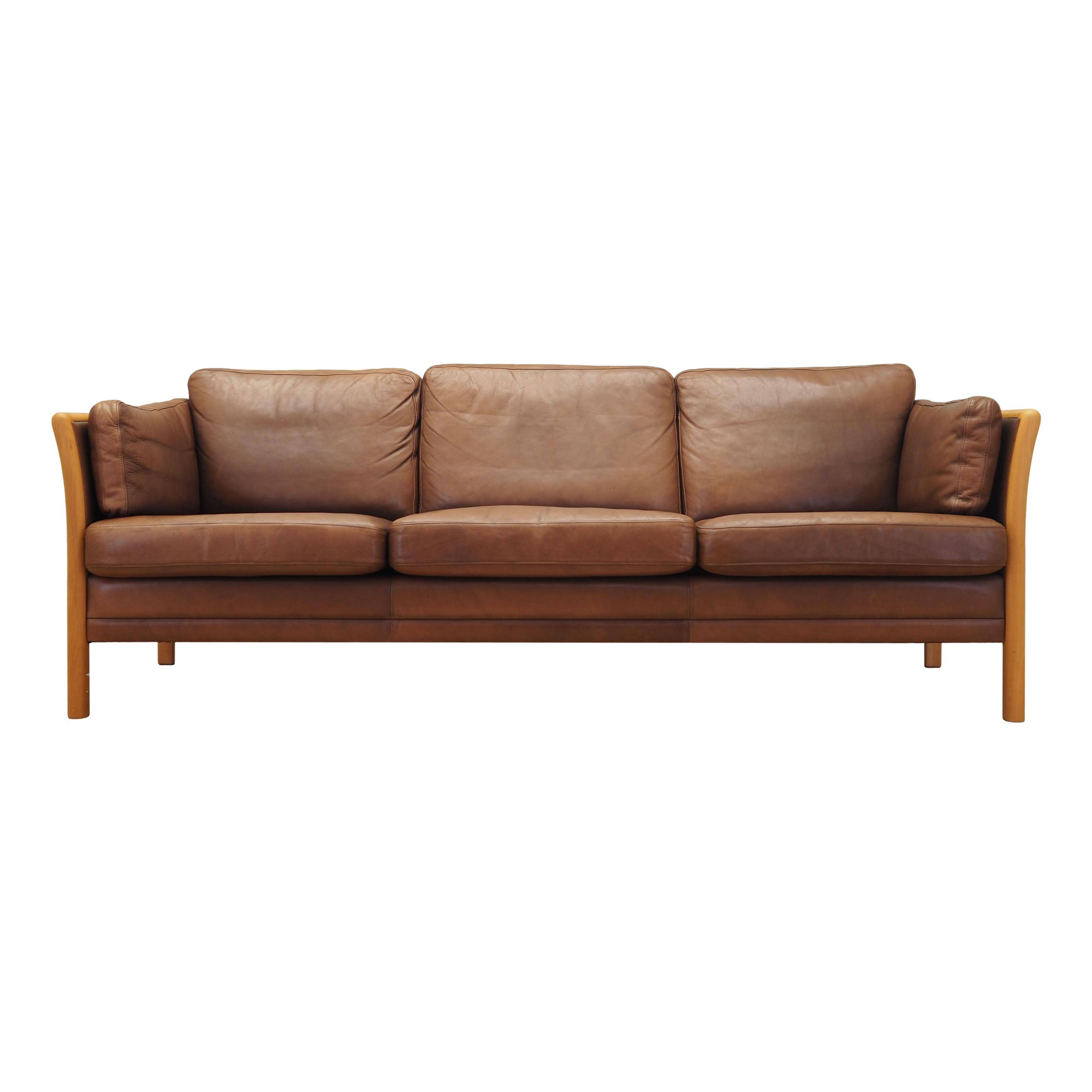 Brown leather sofa, Danish design, 1970s, production: Denmark