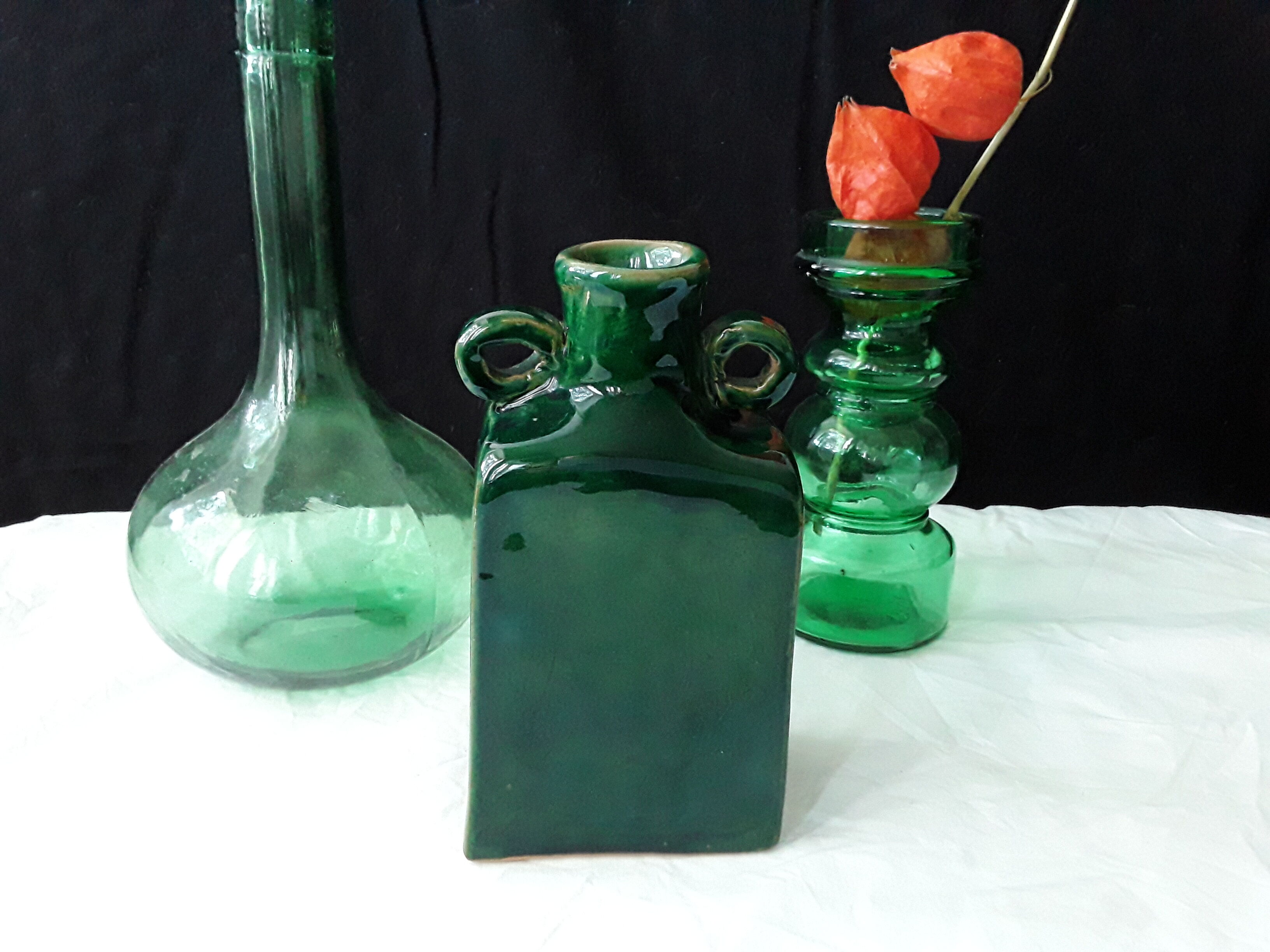 Vintage green vase with ears