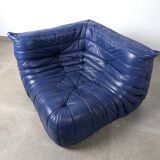 Canapé d'angle Michel Ducaroy Ligne Roset en cuir bleu Togo, France, années 1980