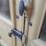 Porte d'entrée cintrée double en chêne, grilles et verre, XIXème
