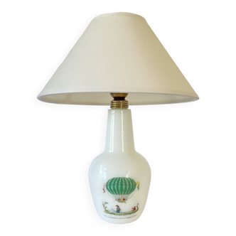 Lampe opaline 1960, câble tissu neuf, abat-jour pagode