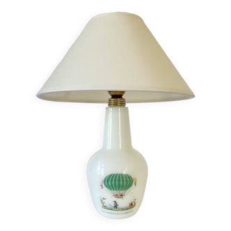Opaline lamp 1960, new fabric cable, pagoda lampshade