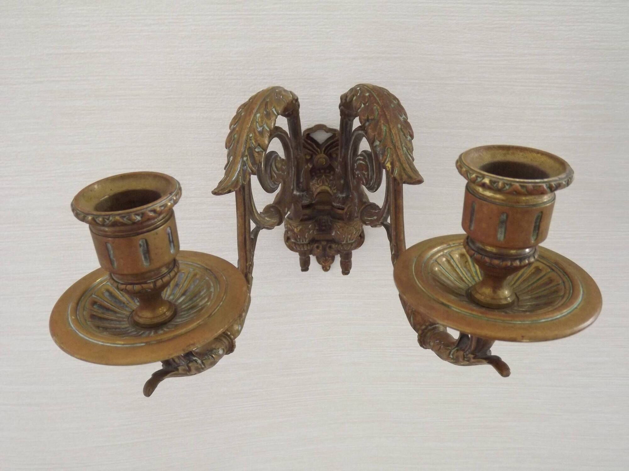 Pair of French Antique Signed GAVEAU 12 Double Piano Candle Sconces