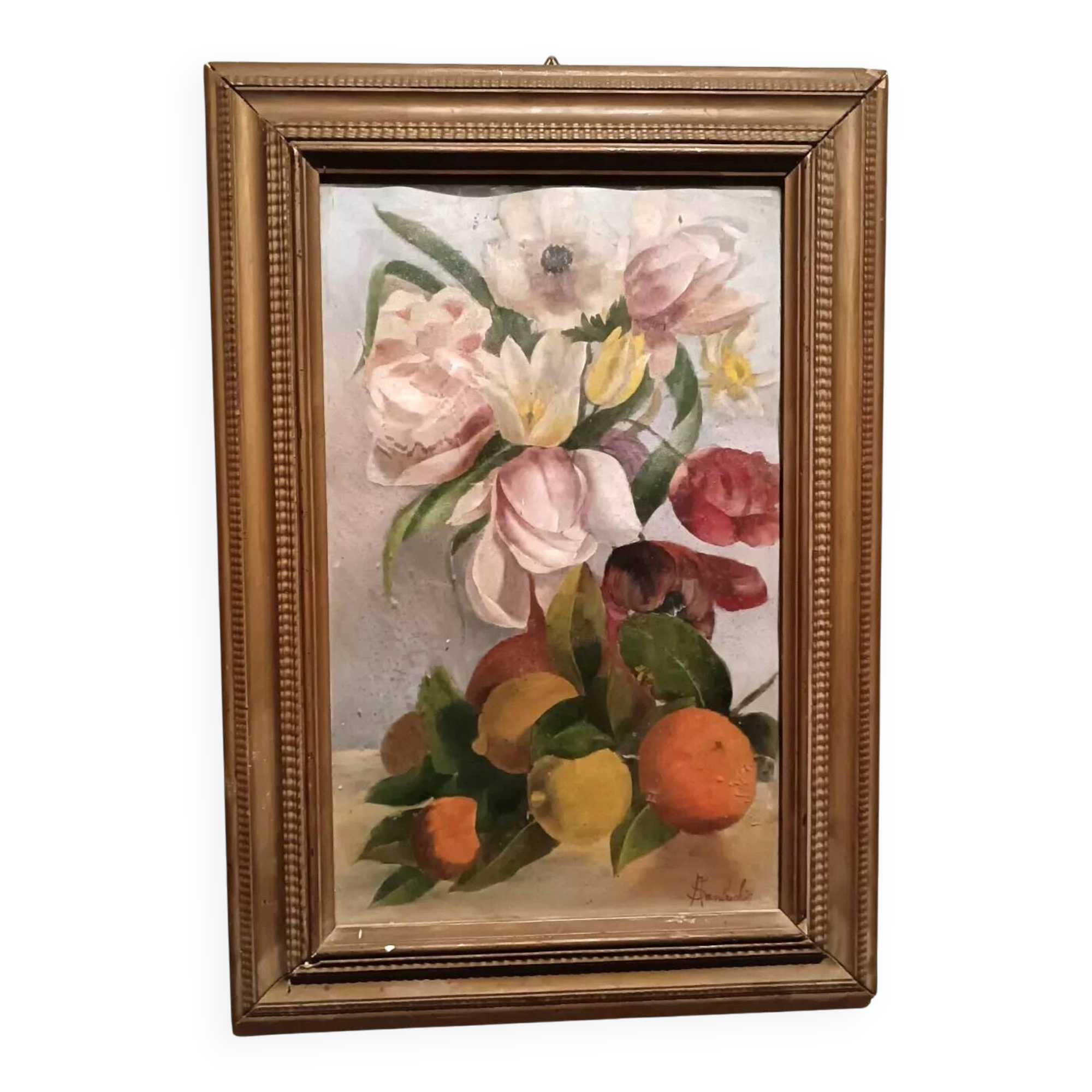 Oil painting on paper depicting roses - signed A. Sambuchi