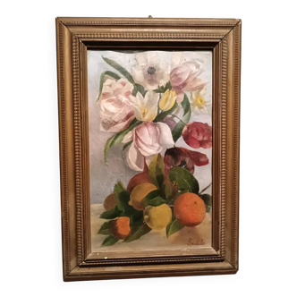 Oil painting on paper depicting roses - signed A. Sambuchi