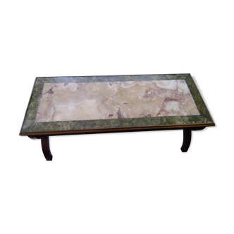 Table basse bois et marbre blond