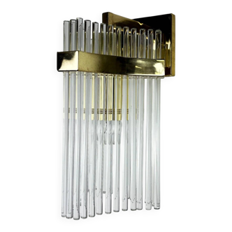 Gaetano Sciolari for Lightolier wall sconce, Murano glass rods & gilt brass, Italy, 1970s