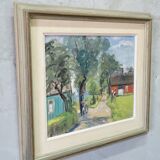 Carin Tham (1888-1967), Scandinavian Modern Landscape, 1942, Oil on Panel, Framed