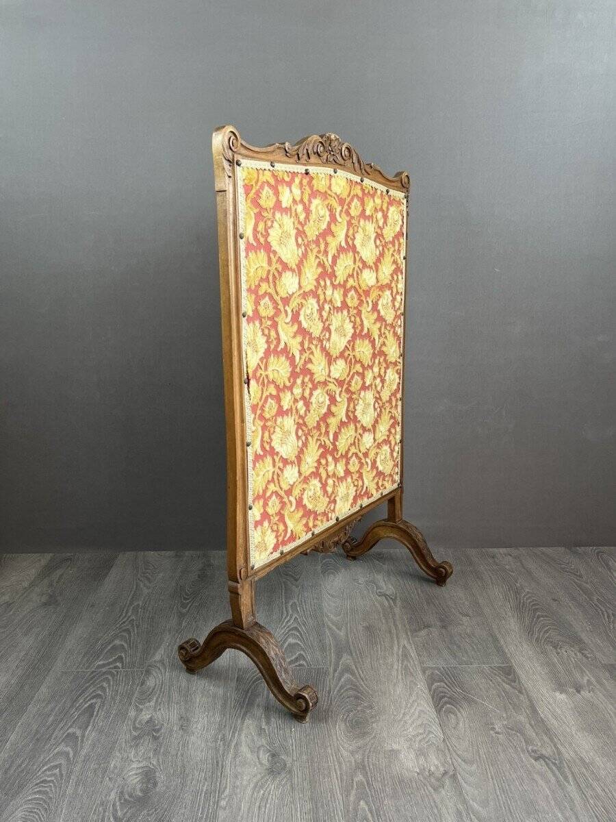 19th Century Wooden Fireplace Screen With Tapestry