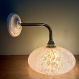 Elbow wall light, vintage glass lampshade from Clichy in pink.