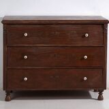 Antique solid pine chest of drawers – European rustic furniture with ceramic handles – circa 1900