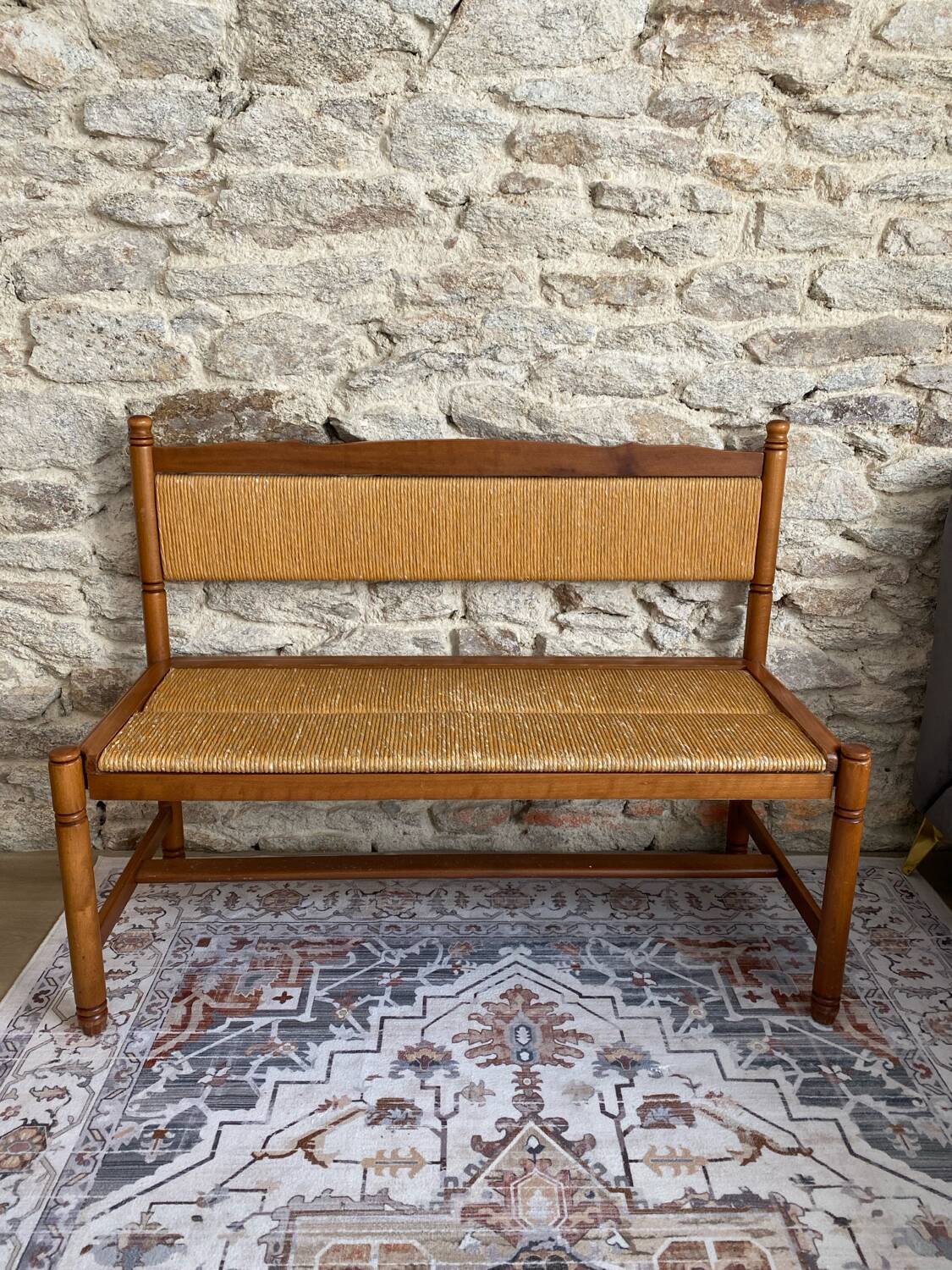 1960 beech and straw bench