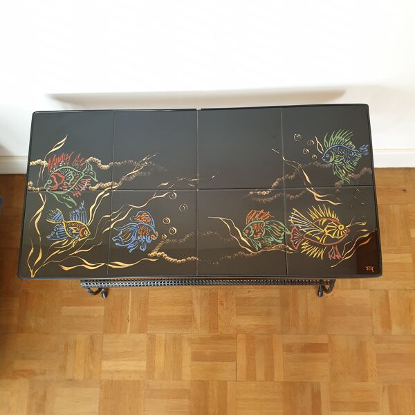 Table basse carrelée vintage années 1960