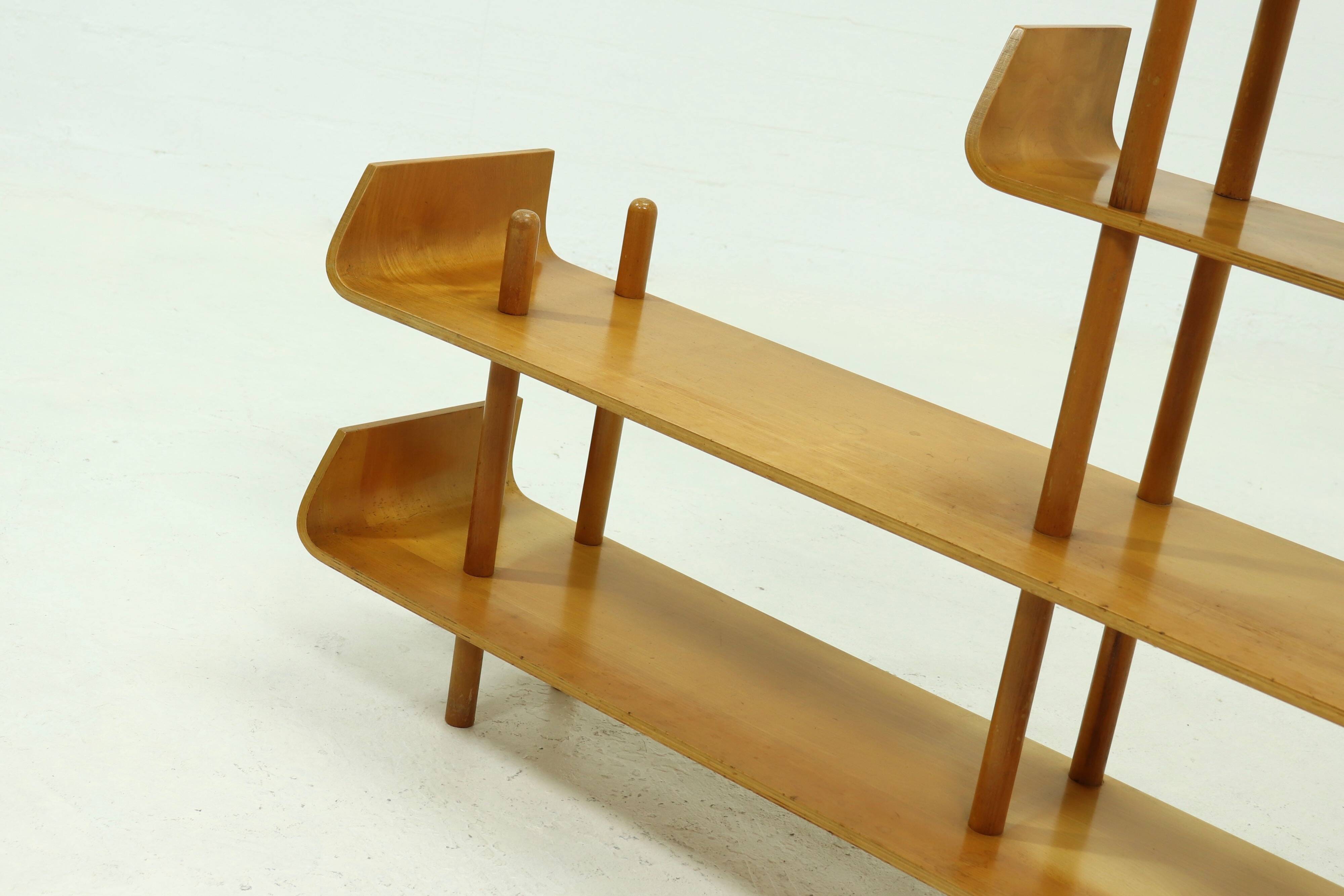 Large Birch Bookcase Shelving Unit by Willem Lutjens for Gouda Den Boer, 1953