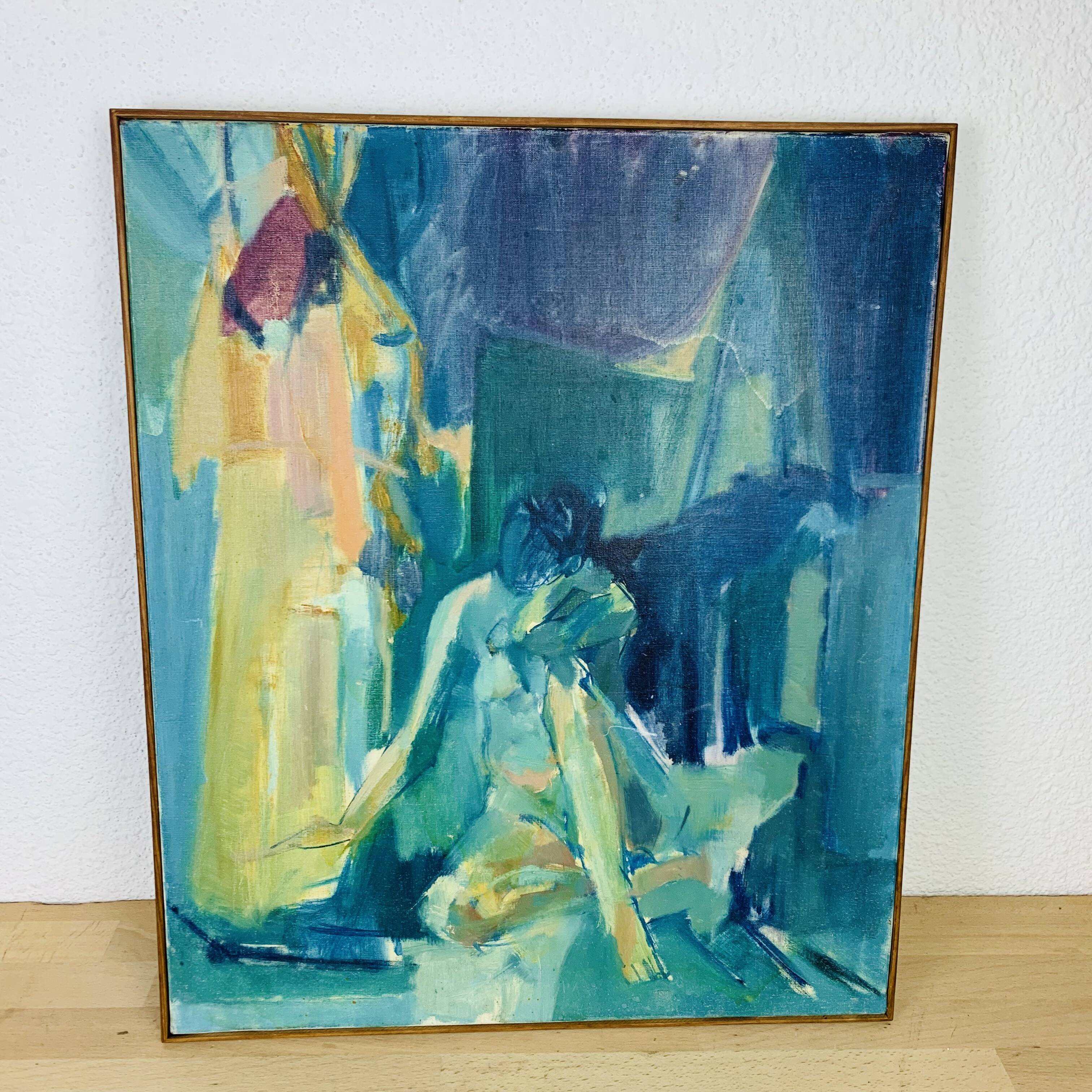Painting, contemporary oil on canvas, blue women
