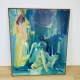 Painting, contemporary oil on canvas, blue women