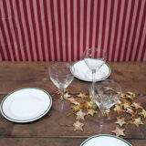 3 plates in white porcelain and green edging