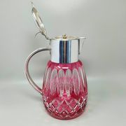 1960s Red Bohemian Cut Crystal Glass Pitcher. Made in Italy