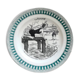 Assiette ancienne à dessert vintage avec dessin et phrase "la natation"