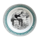 Old vintage dessert plate with drawing and phrase "swimming"