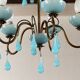 5-light chandelier in brass and blue opaline, 1950s