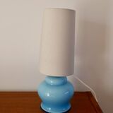 Lamp with blue opaline feet and textured conical lampshade 60s-70s