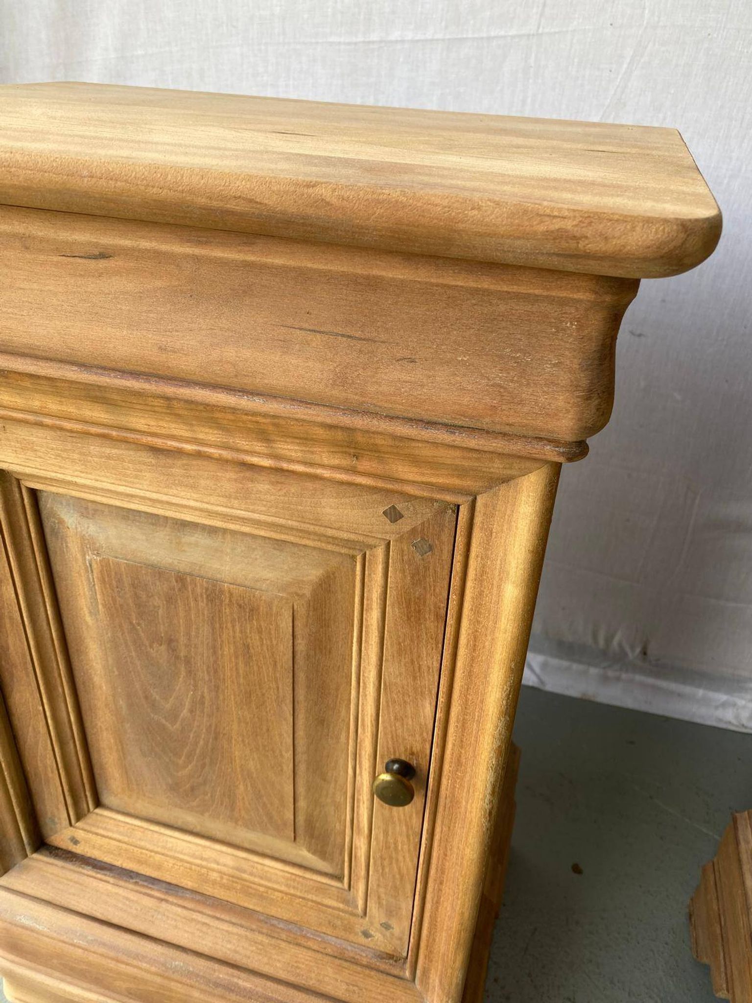 Pair of bedside tables renovated in solid raw cherry wood