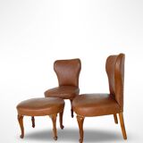 Set of the side chairs and stool for leg, 1950s.