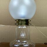 Lampe Art Déco style tourbillon laiton et champignon verre