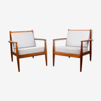 Pair of danish armchairs in teck by Grete Jalk for France, 1963